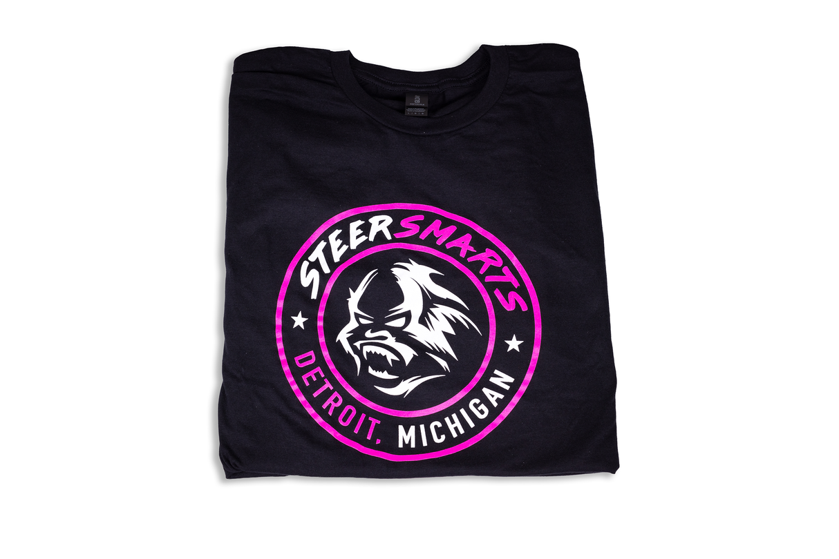 Black and Pink Steer Smarts Yetihead T-Shirt